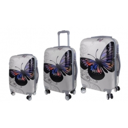 Sada 3 škrupinových kufrov (Silver Butterfly)