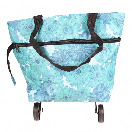Nákupná taška s kolieskami modrá s kvetmi