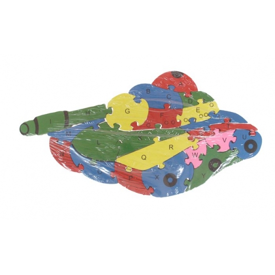 Vzdělávací drevené puzzle tank