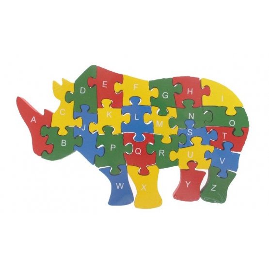 Vzdělávací drevené puzzle nosorožec